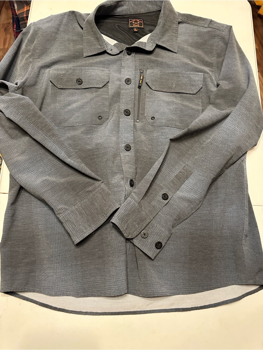 Men's Grey Long-Sleeve Dress Shirt with Chest Pockets